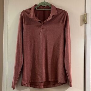 Lululemon Long Sleeve Polo Heathered Brick Red Performance Shirt